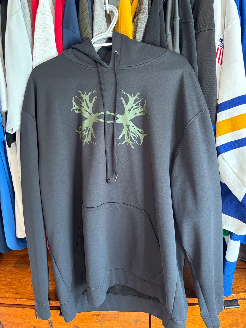 Under Armour Black Hoodie with Olive Green Tree Logo